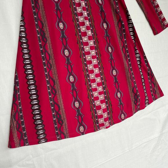 FREE PEOPLE Stella Dress Womens XS Red Bold Print Knit Mini Long Sleeve Boho - Picture 8 of 12